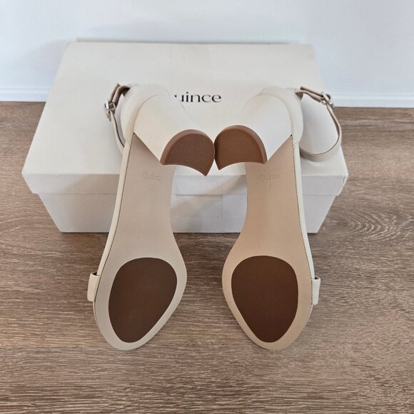 Quince Italian Leather 65mm Block Heel Bone Color Women’s Size 8 New with Box - Picture 9 of 15